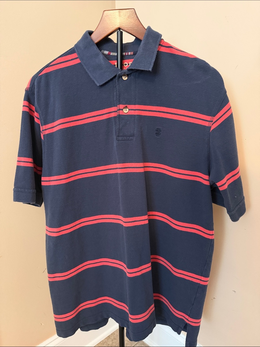 Izod Navy Polo with Red Horizontal Stripes